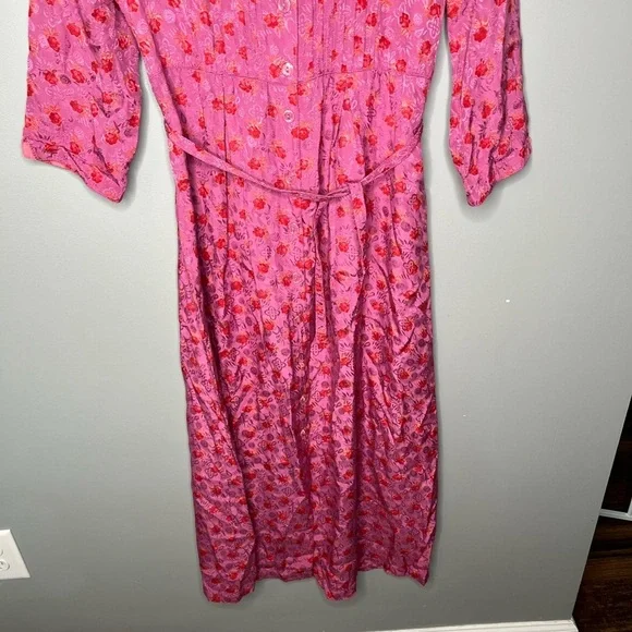 April Cornell x Vintage 90s Berry Floral Satin Prairie Button Midi Dress - Picture 6 of 10